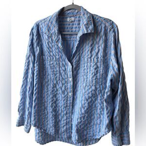 Small P Aerie Off-Duty Seersucker Shirt Oversized Blue Striped Beachcore Y2K